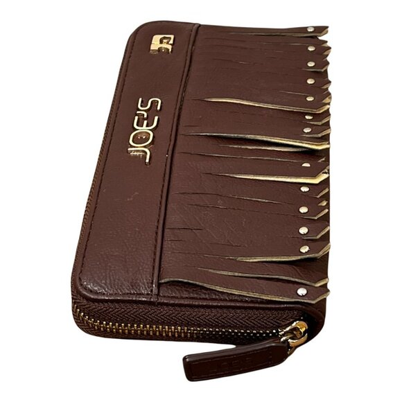 Joe’s Jeans Brown Fringe Zip Wallet Faux Leather Boho Studded Women's - Picture 2 of 12